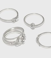 New Look 6 Pack Silver Gem Charm Stacking Rings